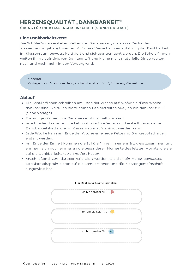 Arbeitsblatt Dankbarkeit